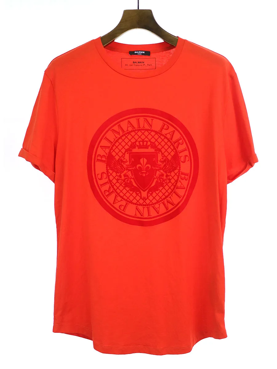 BALMAIN HOMME バルマン オム エンブレムフロッキ―プリントTシャツ