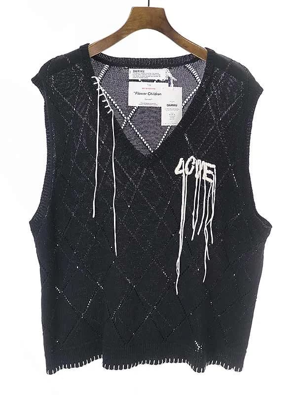 DAIRIKU ダイリク 21SS LOVE Hand Embroidery Argyle Knit Vest ニットベスト