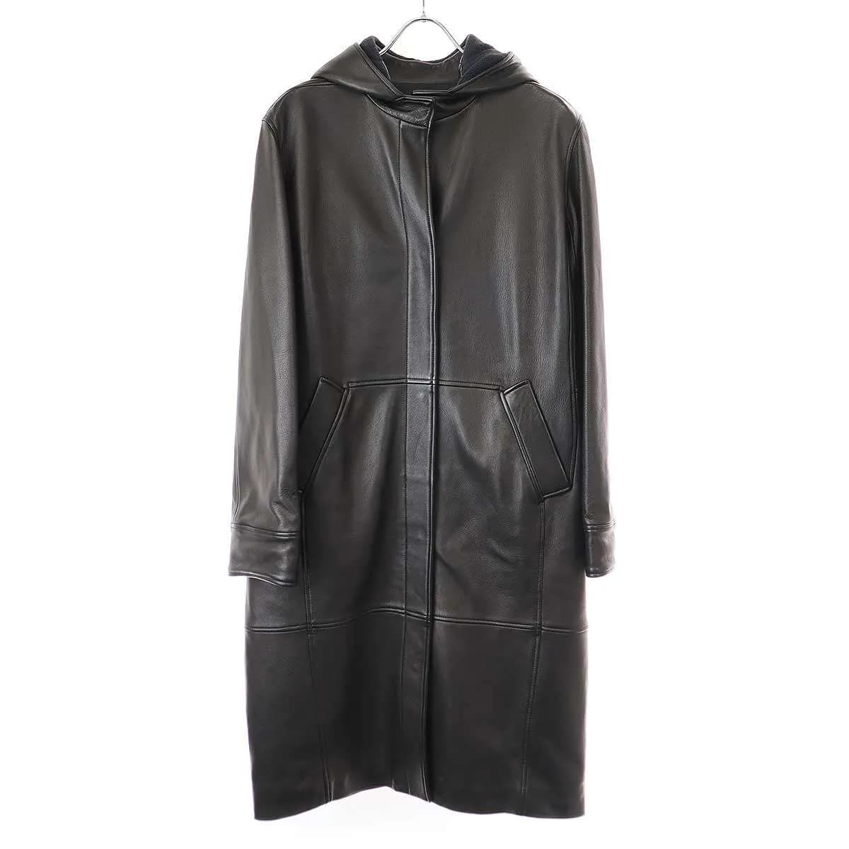LOEWE ロエベ ナッパレザーフーデッドコート ブラック