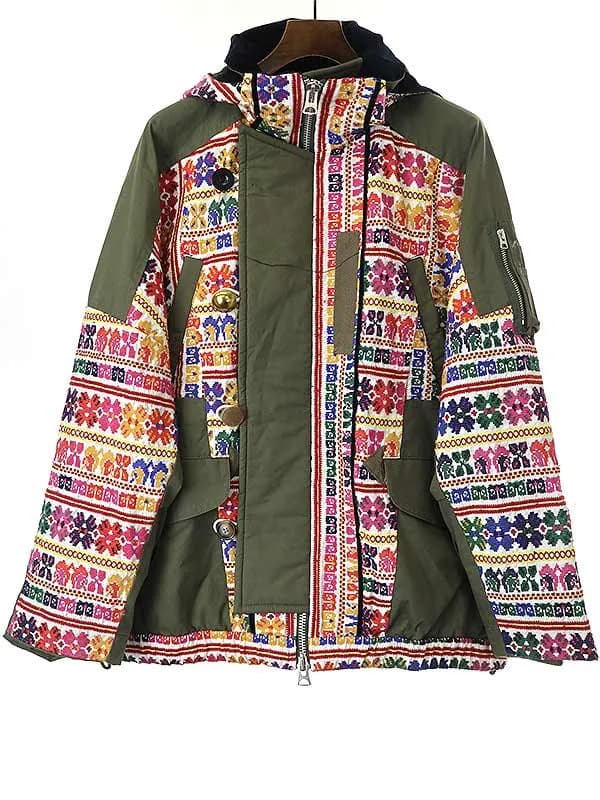 sacai サカイ 19AW チロリアン刺繍フーデッドパーカー