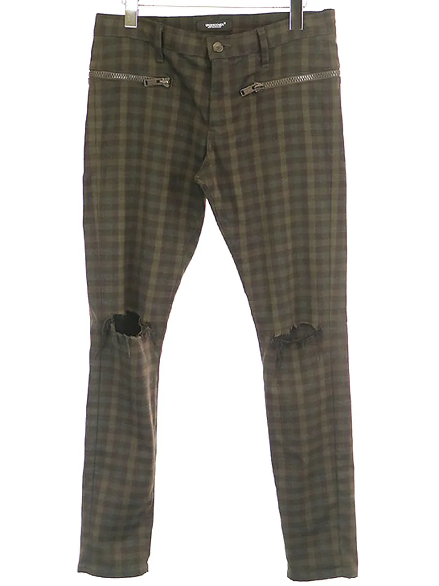 UNDERCOVER アンダーカバー 18SS ウエストZIP膝ヤブレストレッチチェックパンツ