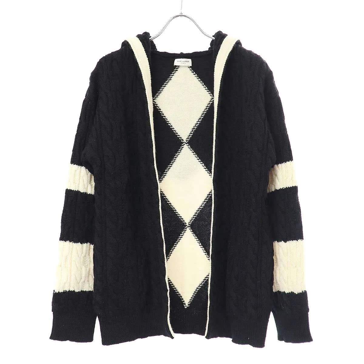 SAINT LAURENT サンローラン パリ 19SS ボタンレスフーデッドケーブルニットカーディガン