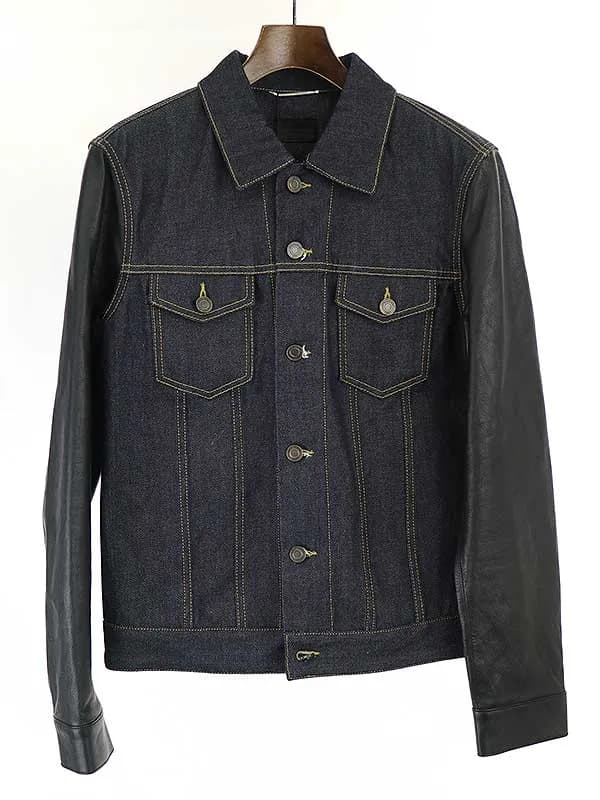 SAINT LAURENT サンローラン パリ 14SS アームレザー切替デニムジャケット