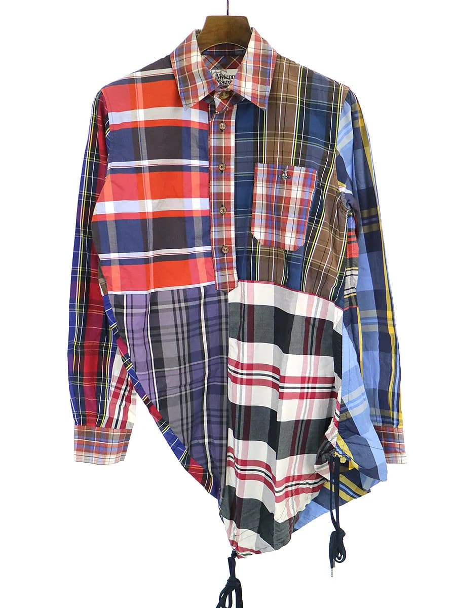 Vivienne Westwood ヴィヴィアンウエストウッド マン 11AW マルチチェックパッチワークプルオーバーアシンメトリーシャツ