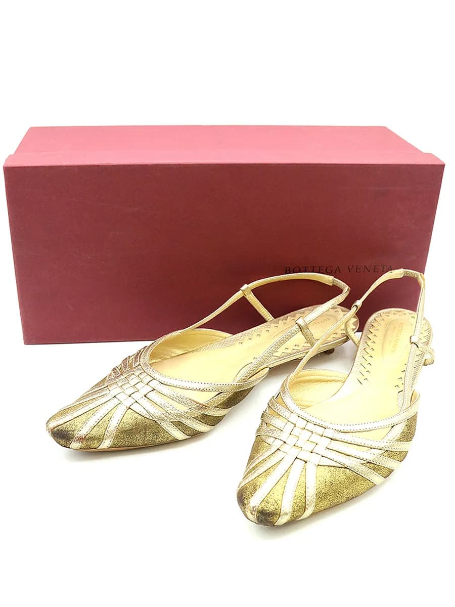 BOTTEGA VENETA ボッテガヴェネタ メタリックレザーローヒールサンダル