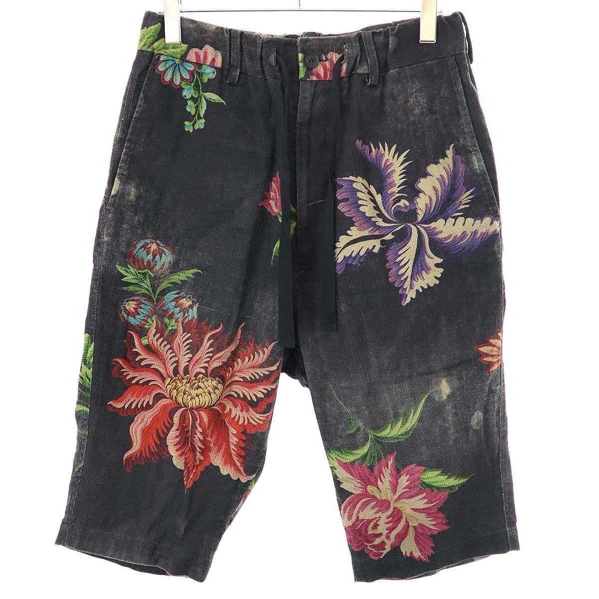Yohji Yamamoto ヨウジヤマモト プールオム 14SS コットンリネンフラワーワイドショートパンツ