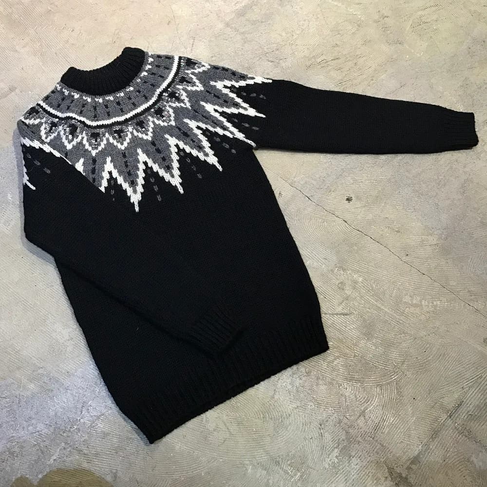 SAINT LAURENT SAINT LAURENT PARIS 16AW フェアアイル柄スパンコール装飾インターシャニットセーター