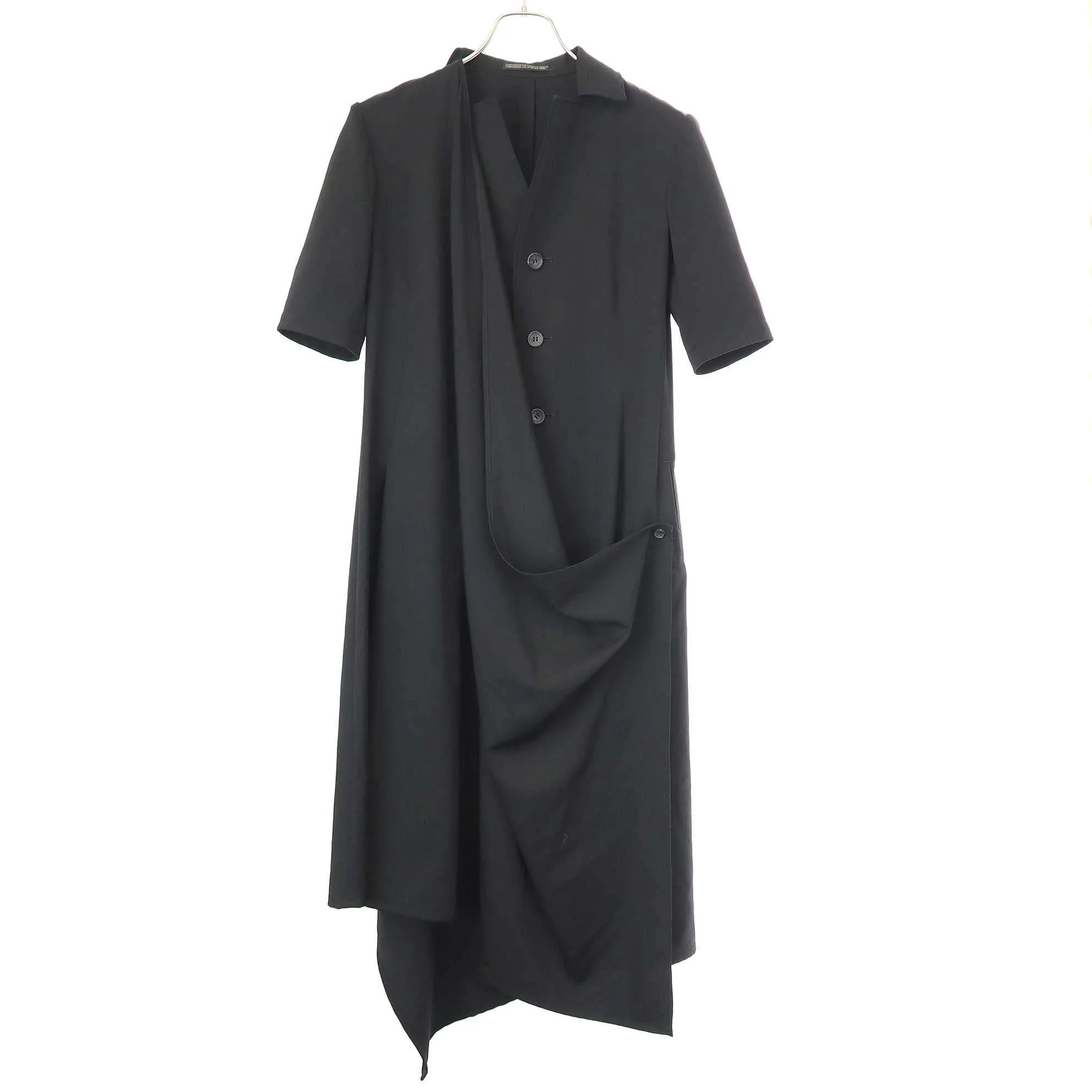 Yohji Yamamoto ヨウジヤマモト プリュスノアール 20SS ウールギャバジンアシンメトリードレスワンピース NN-D07-100