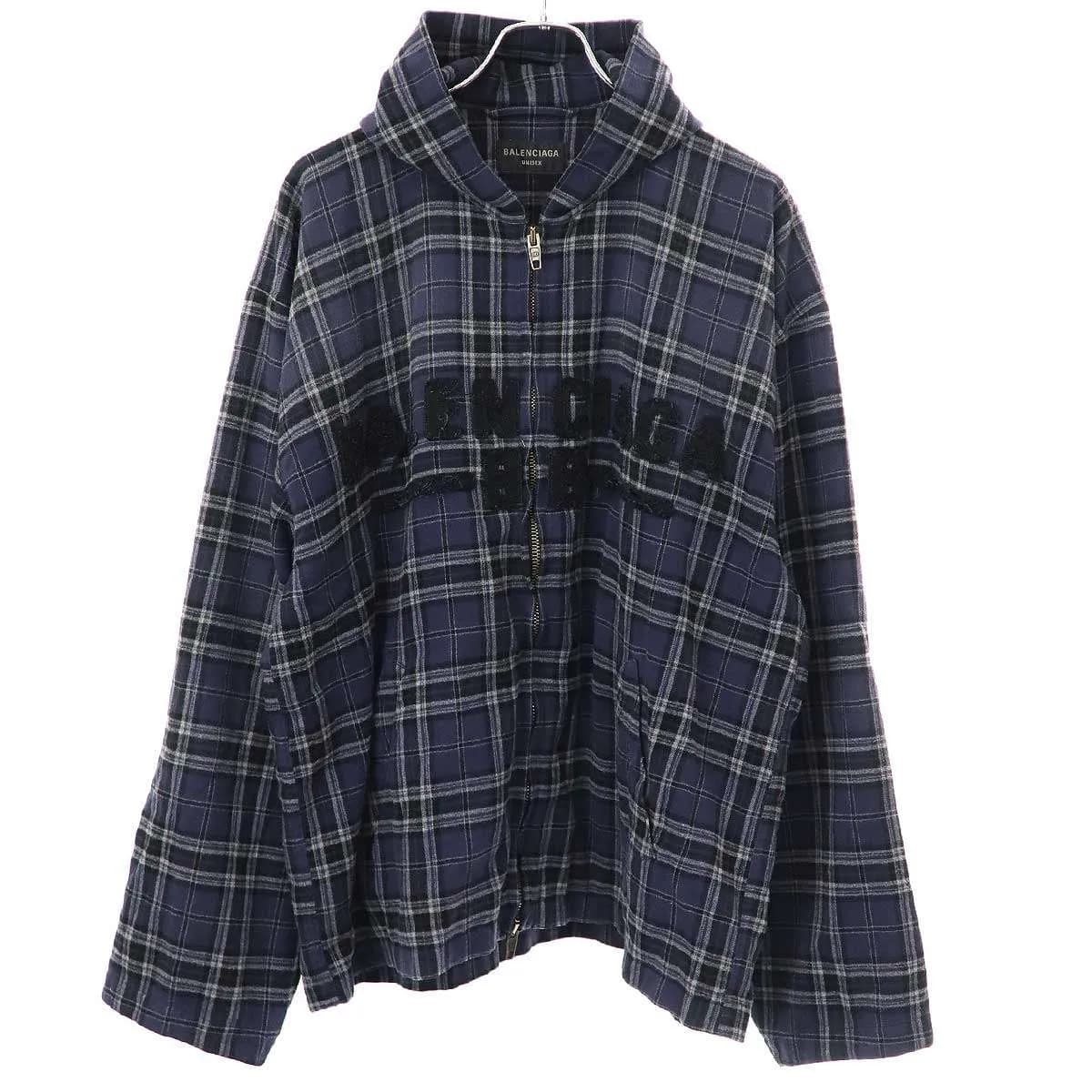 BALENCIAGA バレンシアガ 24AW フロントロゴ フランネルチェックジップアップフーディー パーカー 824581 TRM21