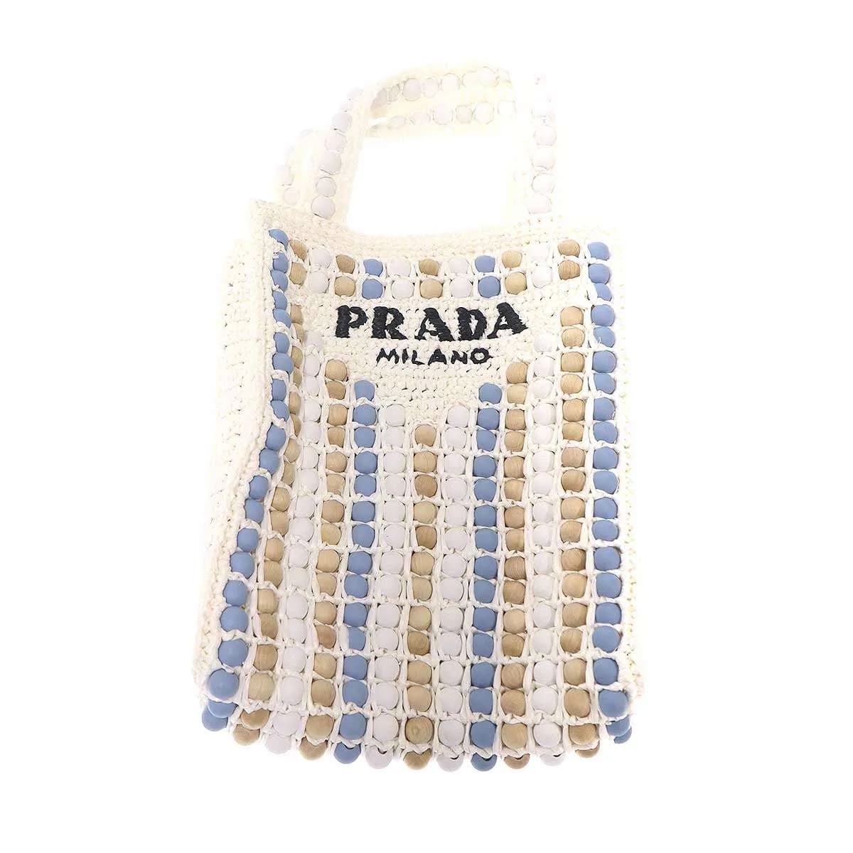 PRADA プラダ Raffia Wood Bead Tote Bag ラフィア ウッドビーズ トートバッグ 1BG425