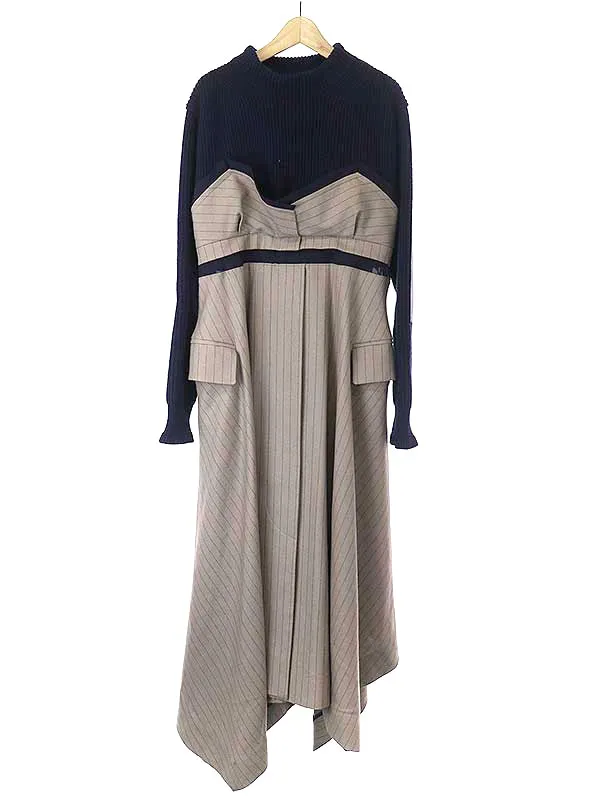 sacai サカイ 22AW Wool Knit x Chalk Stripe Dress ニットドッキングドレスワンピース