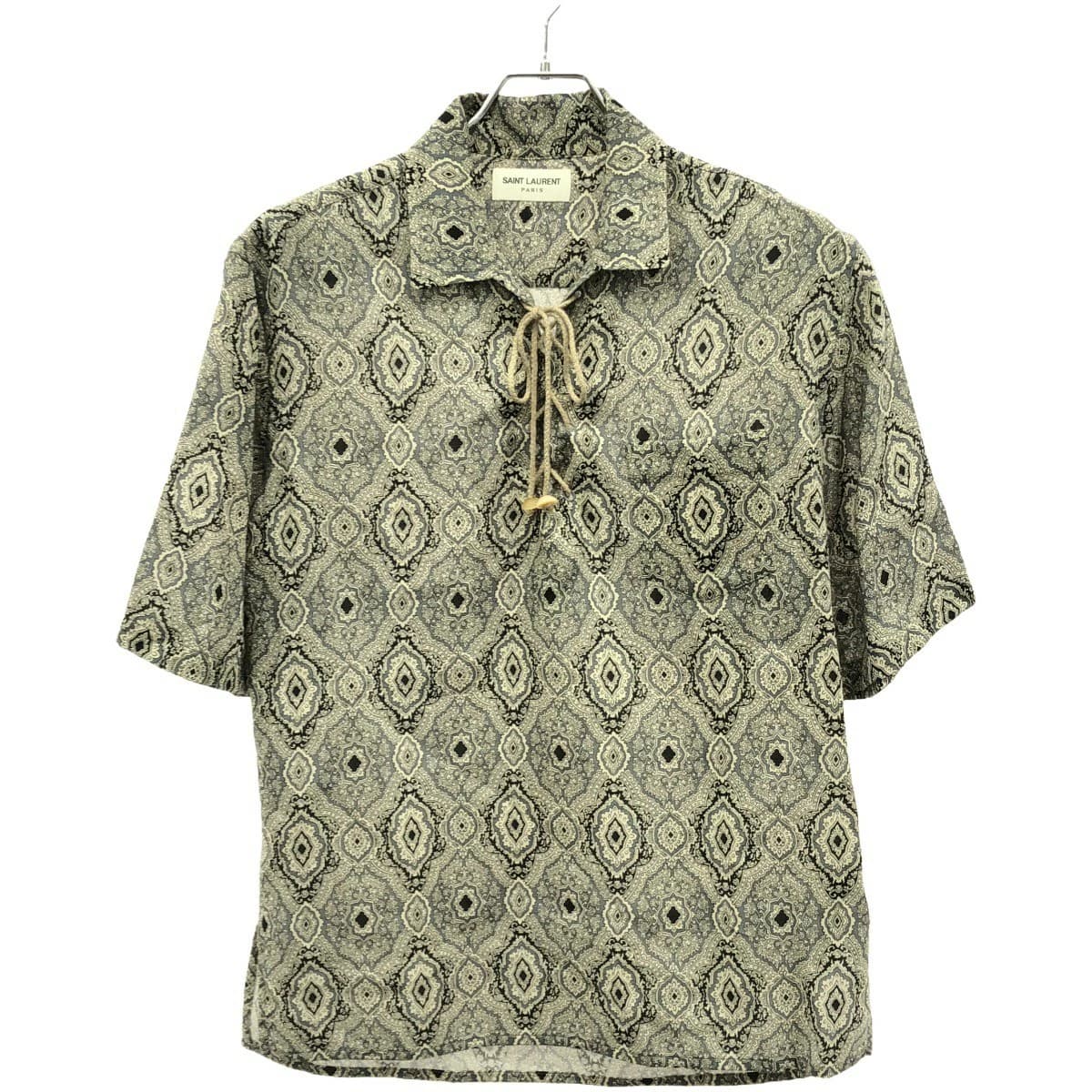 SAINT LAURENT サンローラン パリ 19SS ペイズリージャガード レースアップショートスリーブシャツ