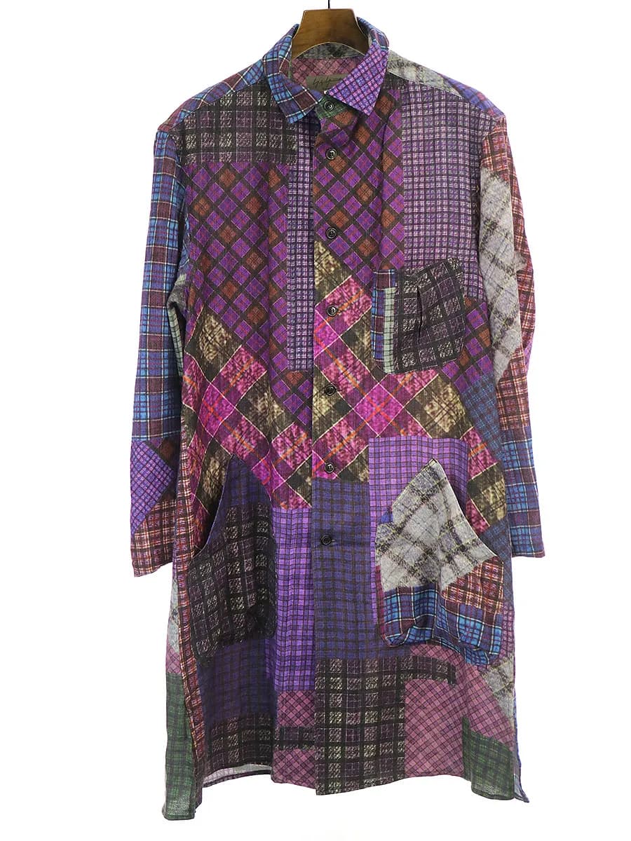 Yohji Yamamoto ヨウジヤマモト プールオム 16AW 阪急限定 パッチワークプリントロングシャツ