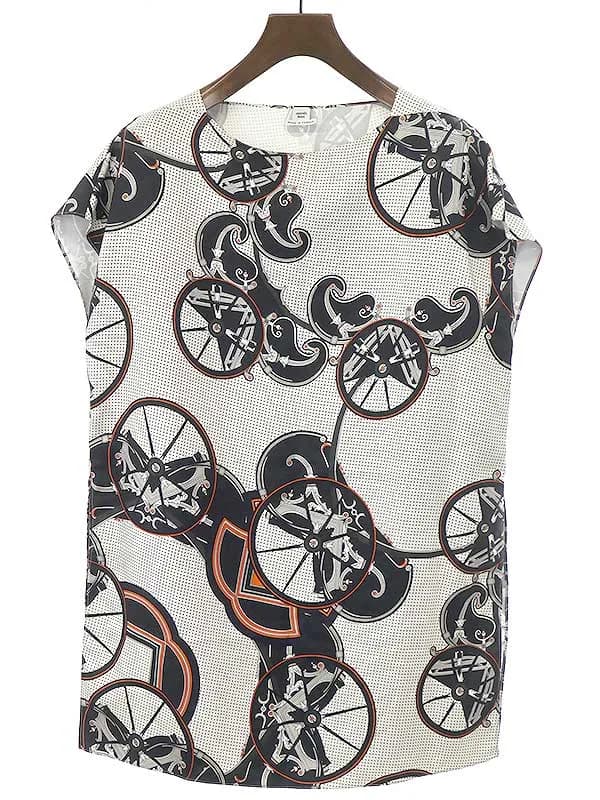 HERMES エルメス 19AW ジョージワシントンの馬車 ノースリーブシルクロングトップス