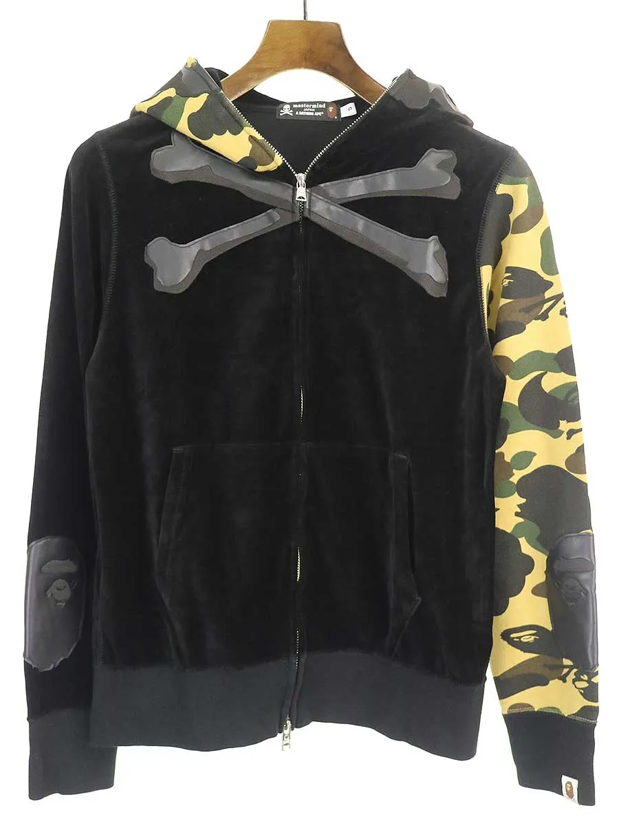 mastermind JAPAN ア ベイシング エイプ × マスターマインドジャパン 16AW VELVET FULL ZIP HOODIE ベロア切替フルジップパーカー