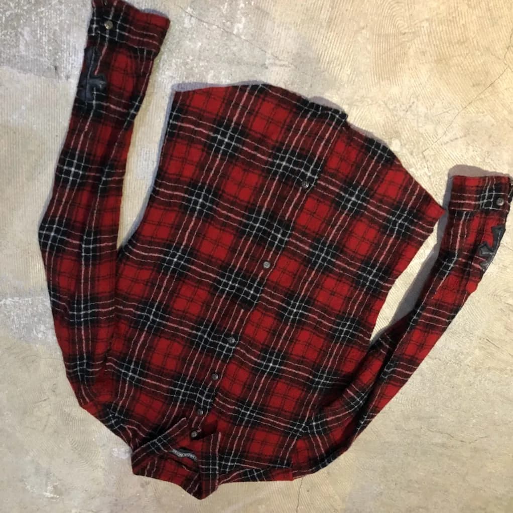 CHROME HEARTS CHROME HEARTS フローラルクロスボタンボイルドウールチェックシャツ