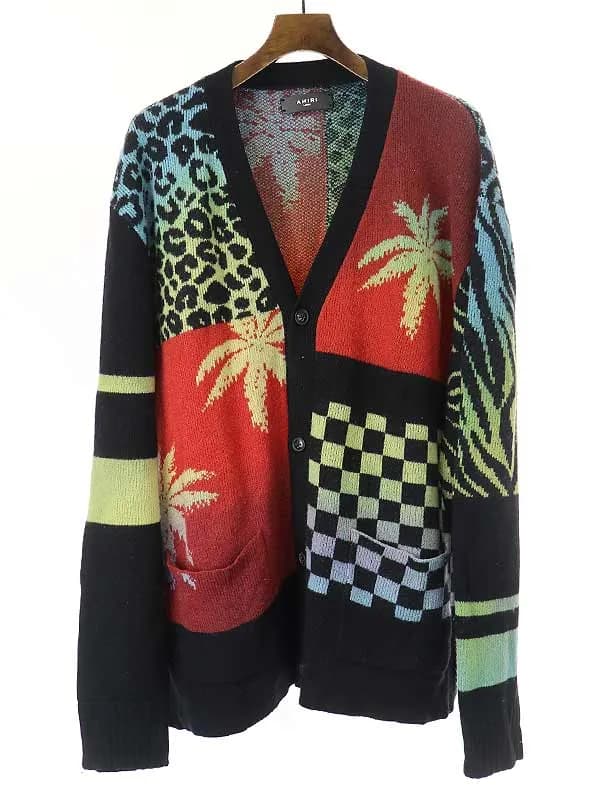 AMIRI アミリ カシミヤ混マルチカラージャガードニットカーディガン