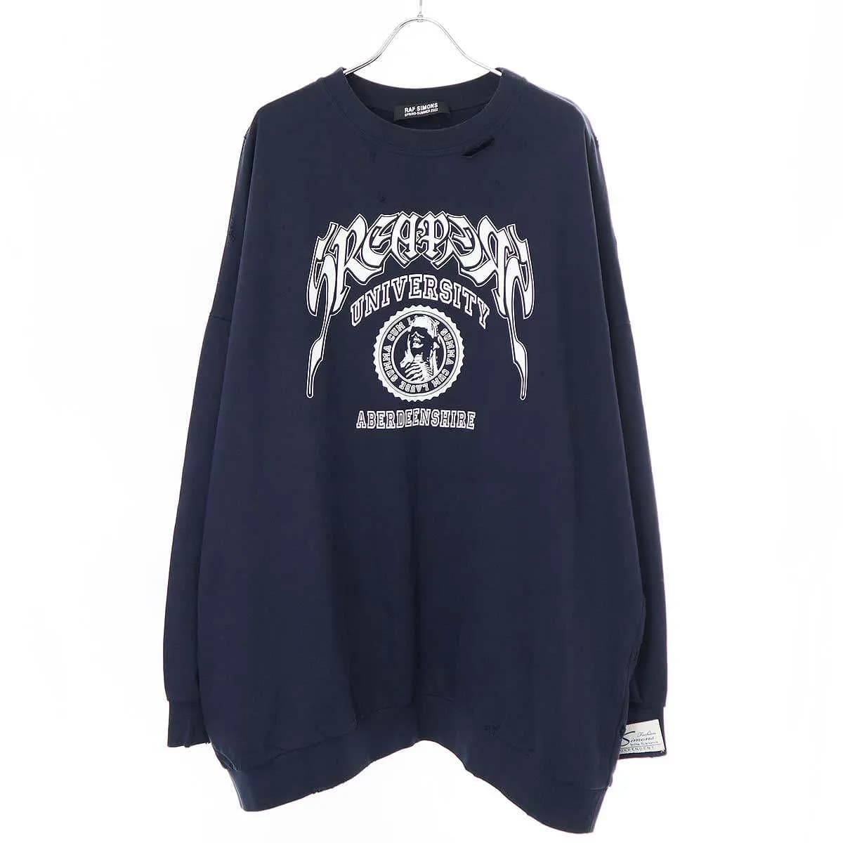 RAF SIMONS ラフシモンズ 22SS Destroyed ダメージ加工カレッジプリントオーバーサイズスウェットトレーナー