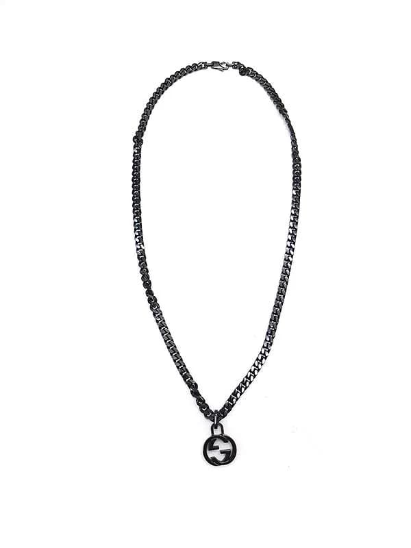 GUCCI グッチ インターロッキング ブラックコーティングシルバー喜平ネックレス