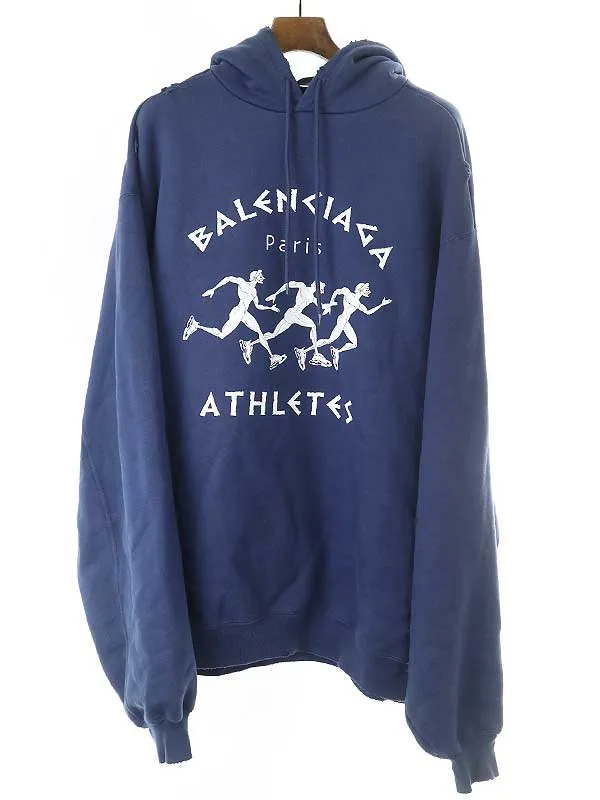 BALENCIAGA バレンシアガ 21SS ATHLETES HOODIE ダメージ加工オーバーサイズパーカー