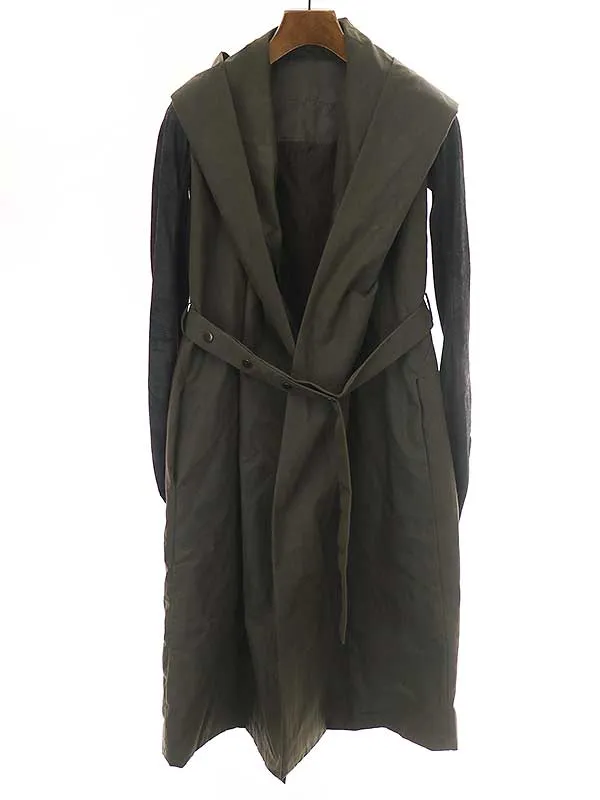 Rick Owens リックオウエンス レザーニットコンビオイルドコットンベルテッドロングジャケット