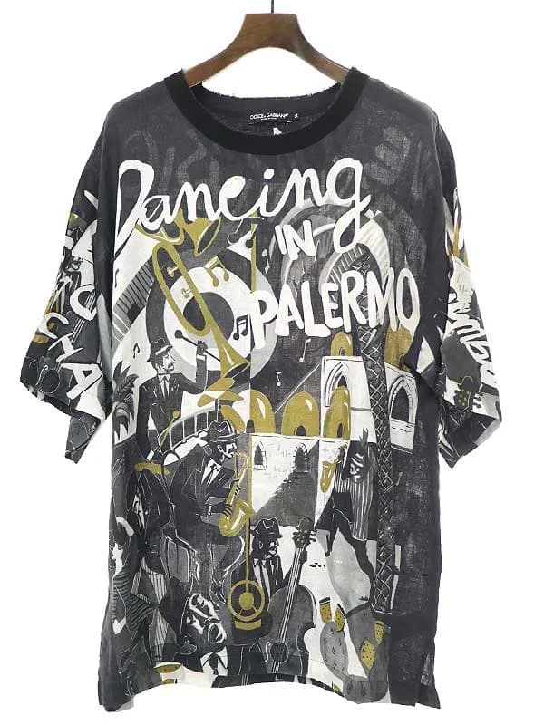 DOLCE&GABBANA ドルチェ&ガッバーナ 17SS グラフィックプリントリネンTシャツ チャコールグレー系