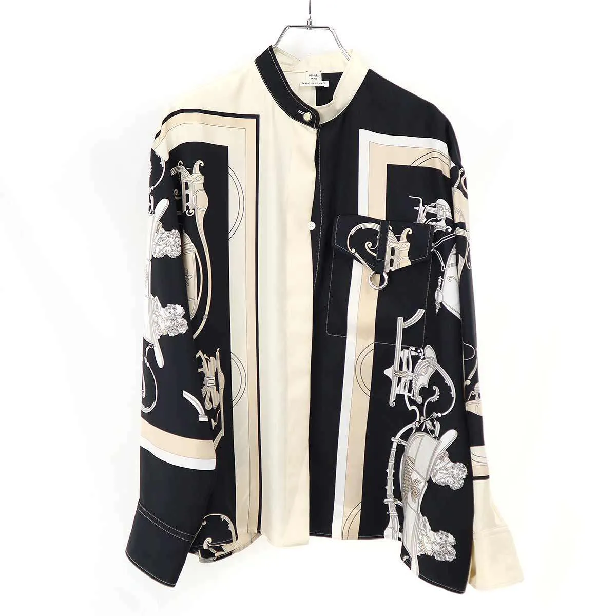 HERMES エルメス 23SS ツイルレーヌ エクスリブリス シルクワイドブラウス 3E0607D7