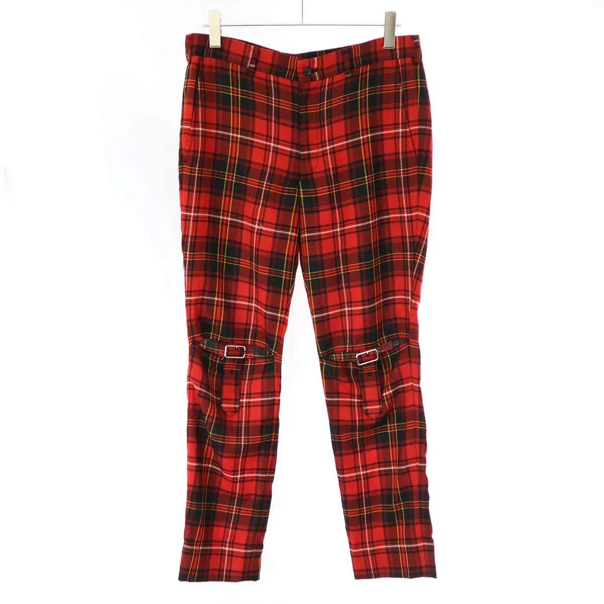 COMME des GARCONS ブラック コムデギャルソン 23AW カットアウトニーバックルタータンチェックパンツ