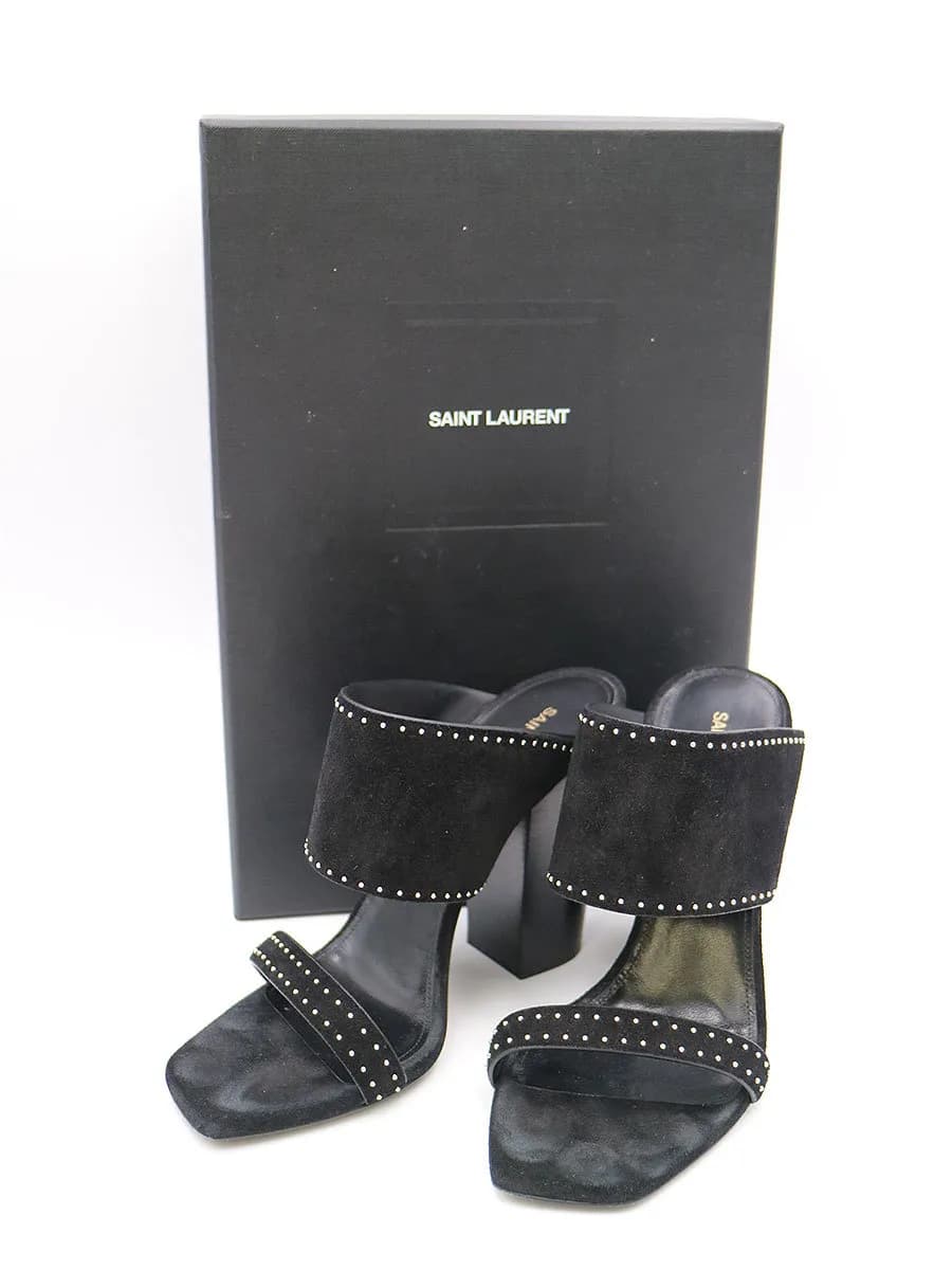 SAINT LAURENT サンローラン パリ OAK スエードマイクロスタッズヒールサンダル
