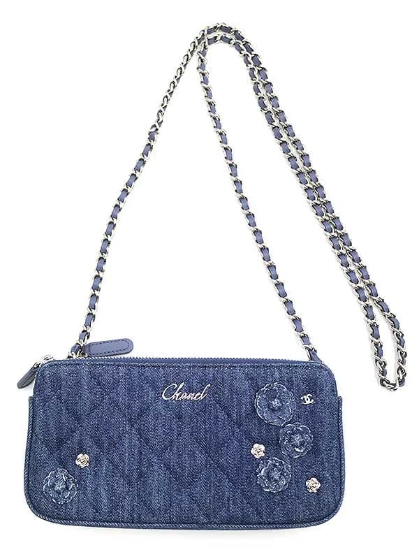 CHANEL シャネル 2019 デニムカメリア チェーンミニショルダーバッグ