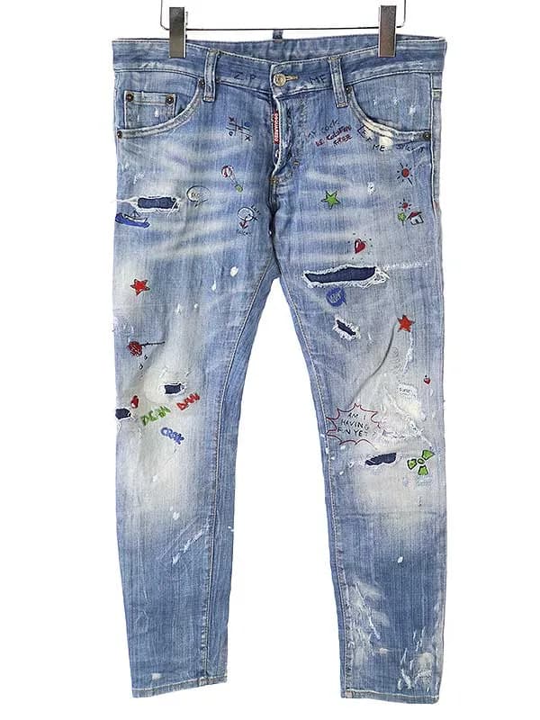DSQUARED2 ディースクエアード 18SS REGULAR CLEMENT JEAN ユーズド加工ペイントデニムパンツ