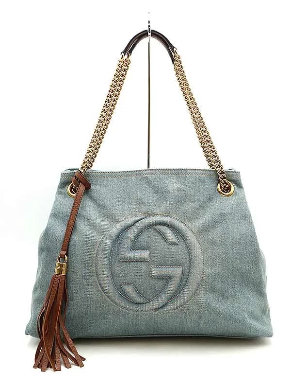GUCCI グッチ ソーホー インターロッキングデニムチェーンショルダーバッグ