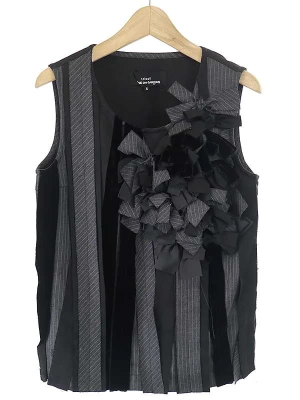 COMME des GARCONS トリコ コムデギャルソン 03AW リボン装飾ノースリーブプリーツトップス