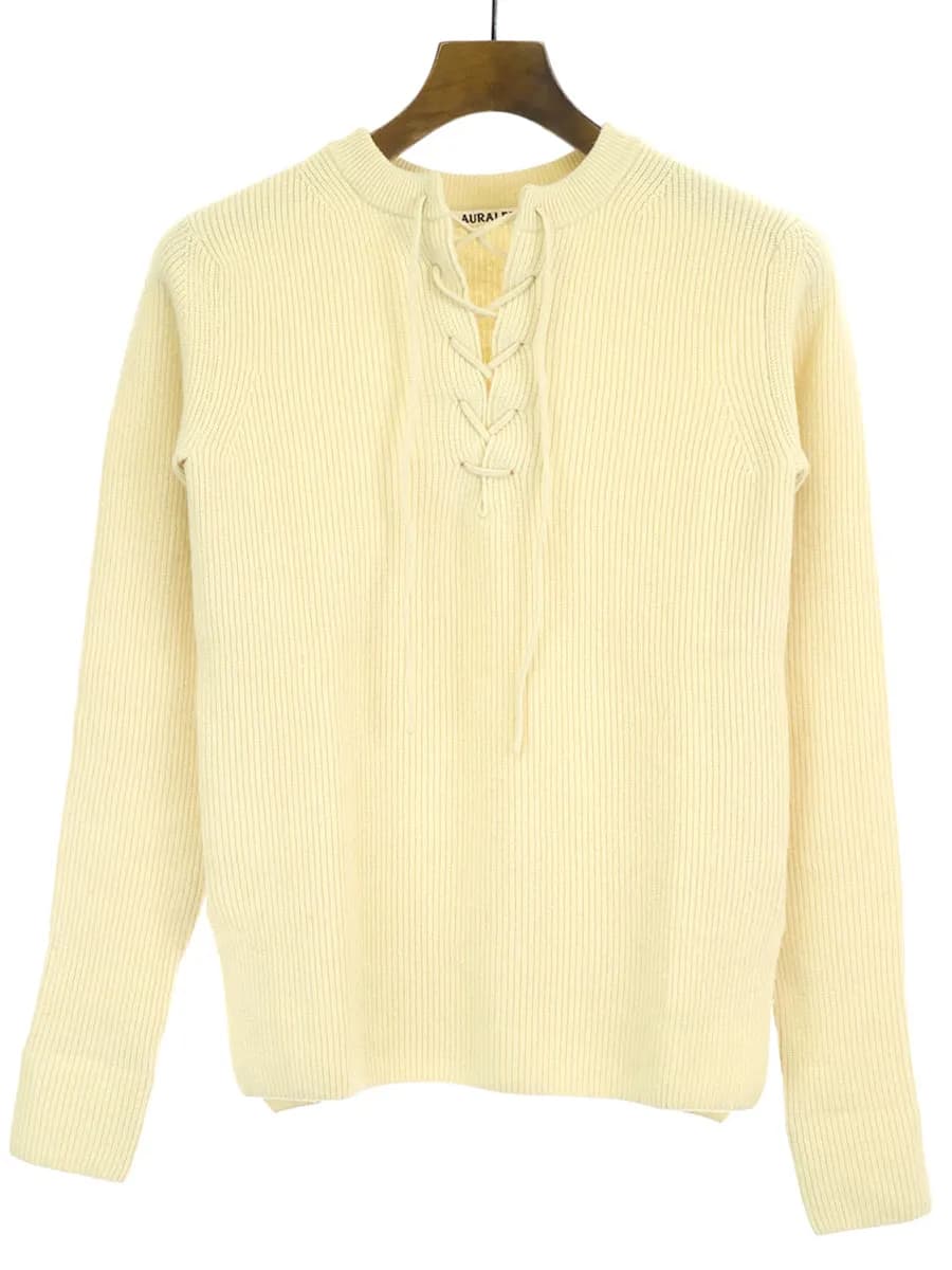AURALEE オーラリー 16AW WOOL RIB KNIT LACE-UP P/O レースニットセーター