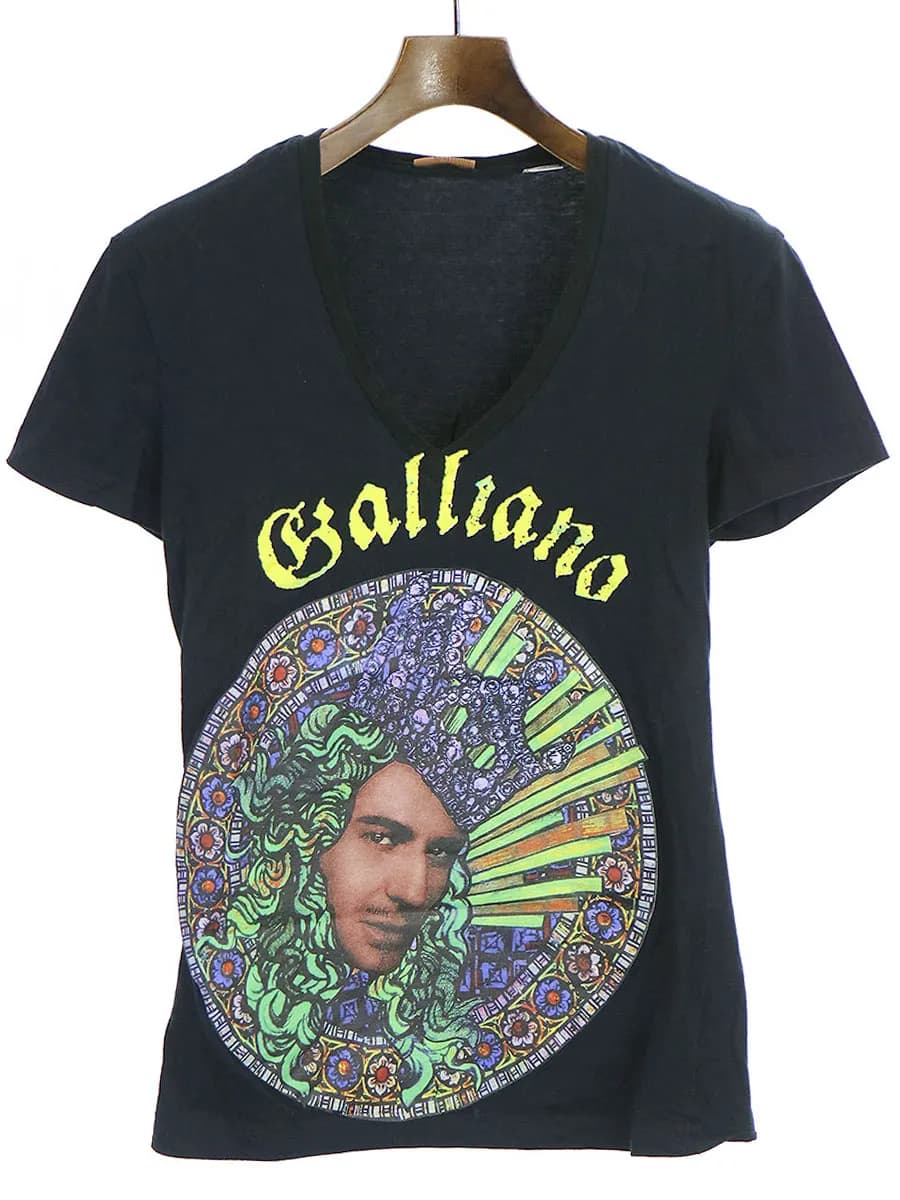 John Galliano ジョンガリアーノ VネックプリントTシャツ