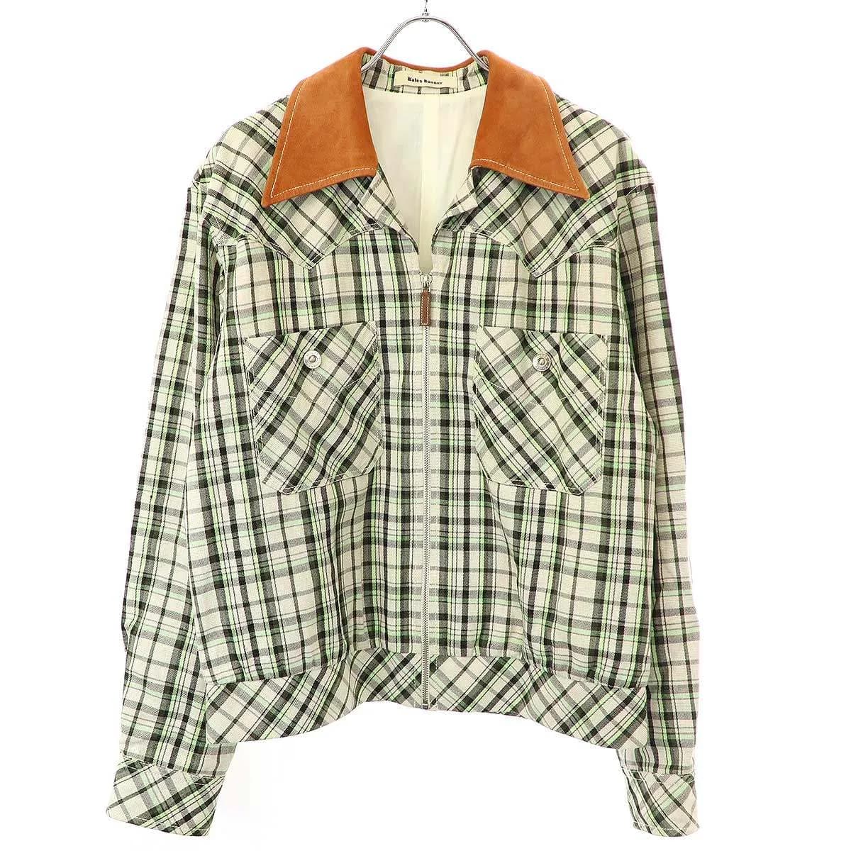 Wales Bonner ウェールズ ボナー 22SS Segou Jacket レザーカラー リネンチェックジャケット