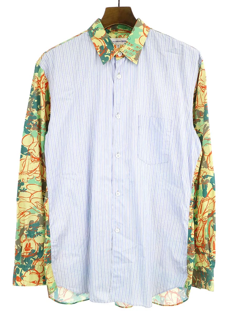 COMME des GARCONS コムデギャルソン シャツ×ディズニー 14SS ストライプ切替総柄シャツ
