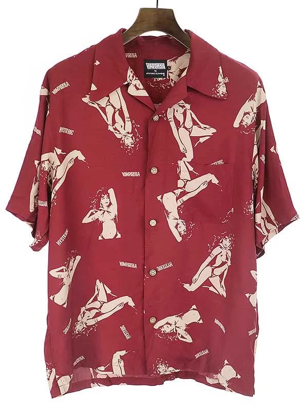 HYSTERIC GLAMOUR ヒステリックグラマー × ヴァンピレラ DAYBREAK柄 アロハシャツ レッド サイズ:L