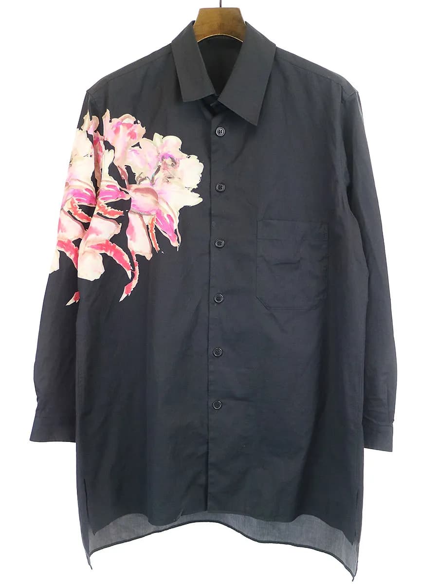 Yohji Yamamoto ヨウジヤマモト ファム 19AW ウォターカラーフラワープリントブロードシャツ