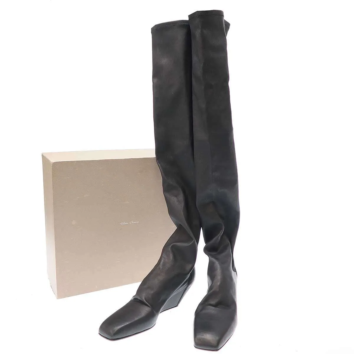 Rick Owens リックオウエンス 15AW スクエアトゥ ウェッジソールロングレザーブーツ RO15F1845/LNS