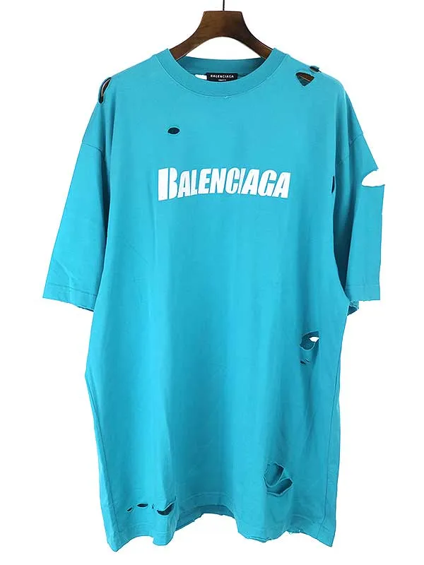 BALENCIAGA バレンシアガ 21SS デストロイダメージオーバーサイズロゴTシャツ