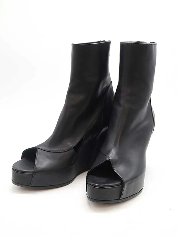 ANN DEMEULEMEESTER アンドゥムルメステール オープントゥバックジップウェッジソールブーツ