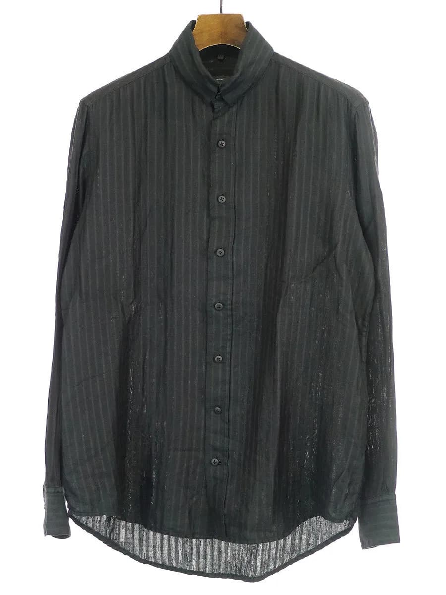 GEOFFREY B.SMALL ジェフリービースモール TNS03 Removable Collar and Cuff Details コットンリネンストライプシャツ