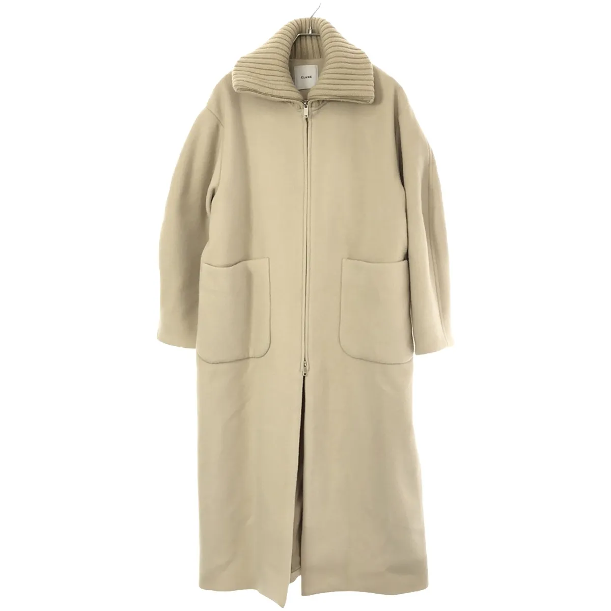 CLANE クラネ 23AW RIB COLLAR WOOL LONG COAT エリリブニットシングルコート