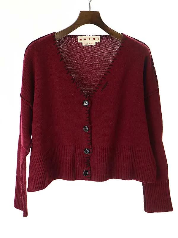 MARNI マルニ 21AW ロゴステッチ刺繍ウールニットカーディガン