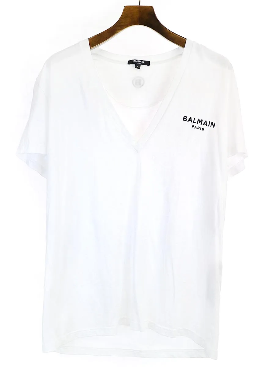 BALMAIN HOMME バルマン オム VネックロゴデザインTシャツ