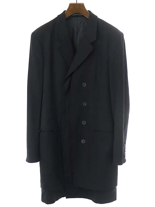 Yohji Yamamoto ヨウジヤマモト プールオム 21AW 前二重比翼 アーミーギャバジン ウール ロングジャケット