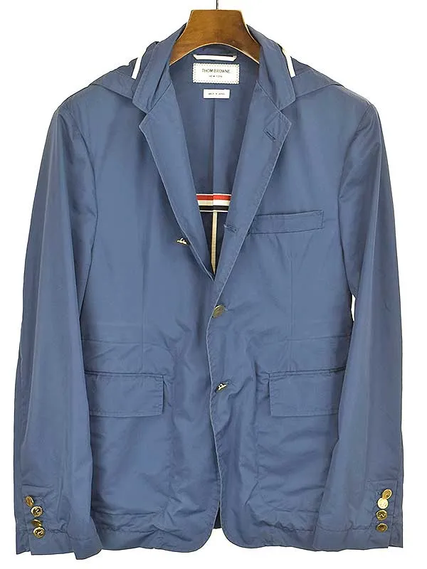 THOM BROWNE トムブラウン Waxed Cotton Packable Jacket フード付き金ボタンテーラードジャケット