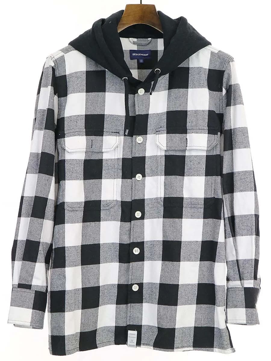 DESCENDANT ディセンダント 17AW SPICOLI HOODED SHIRT フードブロックチェックネルシャツ