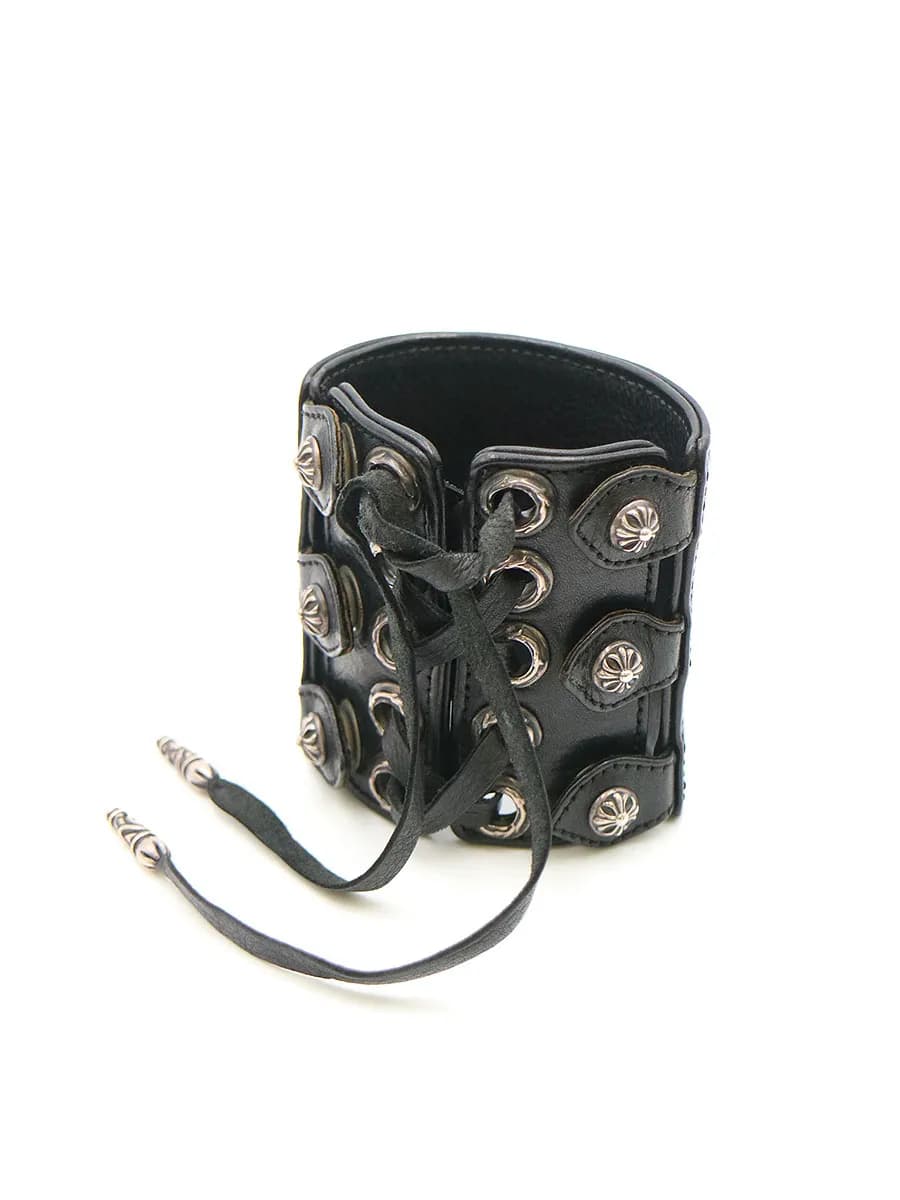 CHROME HEARTS クロムハーツ WRISTBND DBL LACE クロスボールレザーバングル